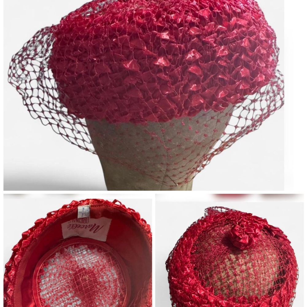 Red Women's Hat vintage Netting Mardi Gras red hot pristine fifties